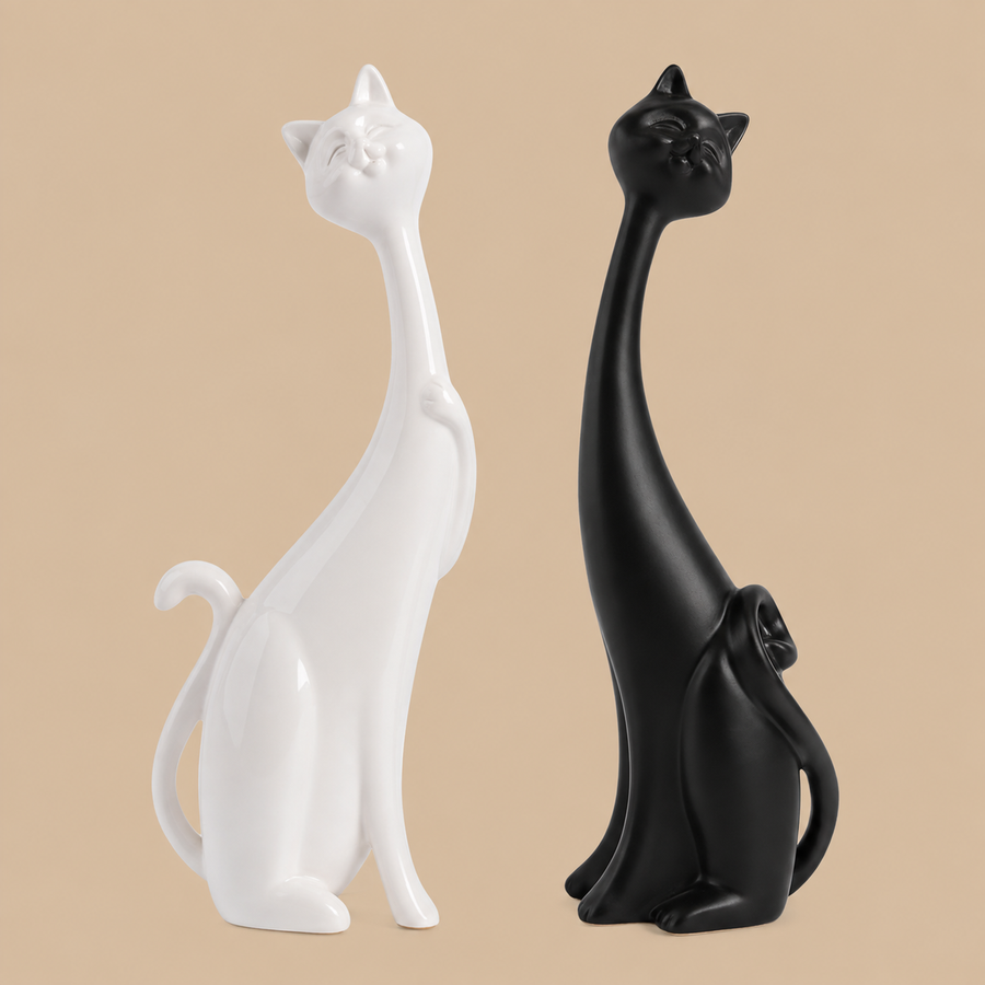 Black & White Abstract Cat Figurines – Set of 2