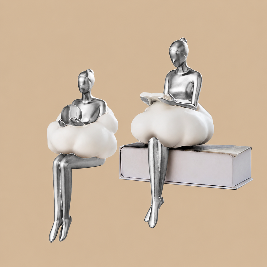 Silver Abstract Woman Thinker Statue