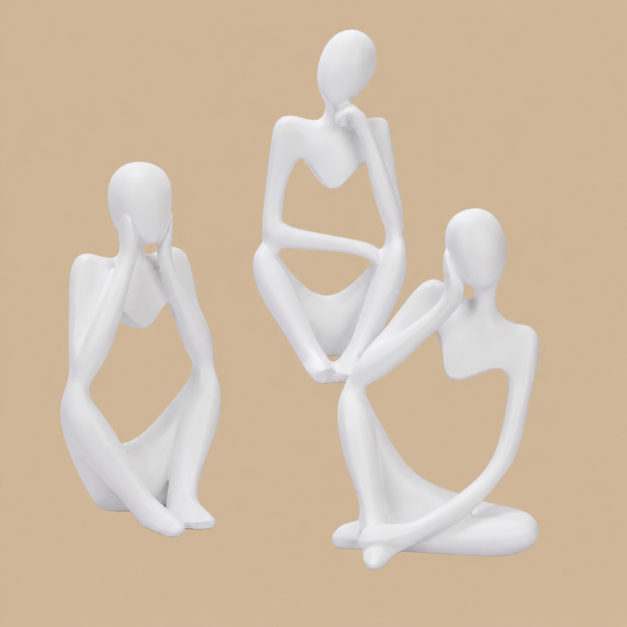White Nordic Thinker Statues – Set of 3