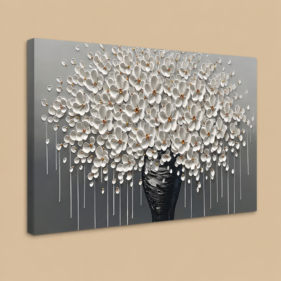 White Flowers 02 Vase Framed Canvas Wall Art – 12 x 16 Inch