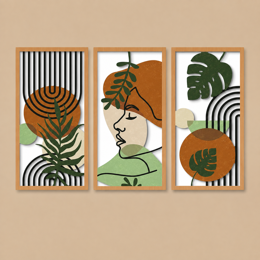 Boho Wooden Geometric  5 Wall Art – Set of 3