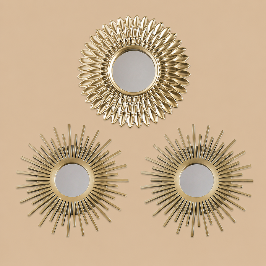 Round Gold  Champagne Wall Mirrors – Set of 3