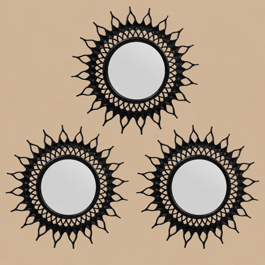 Black Round Wall Mirrors – Set of 3, 25 x 25cm
