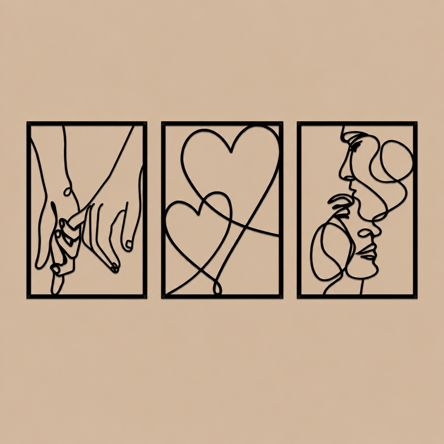 Black Minimalist Lover Line Wall Art – Set of 3