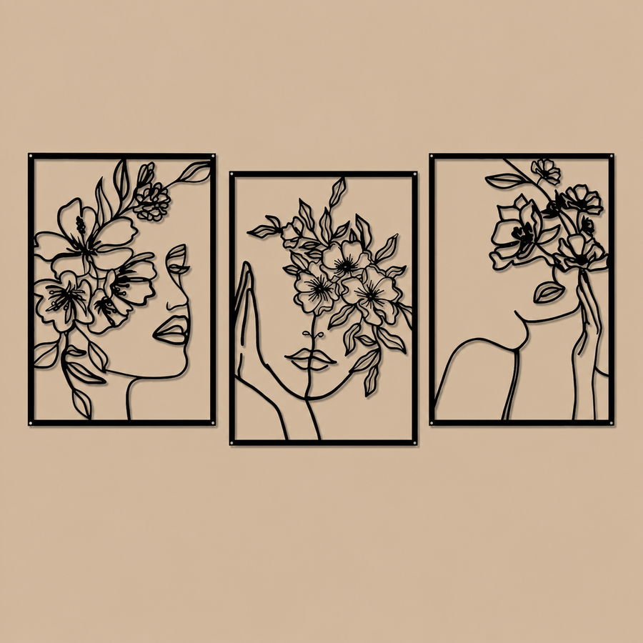 Black Abstract Woman Line Metal Wall Art – Set of 3