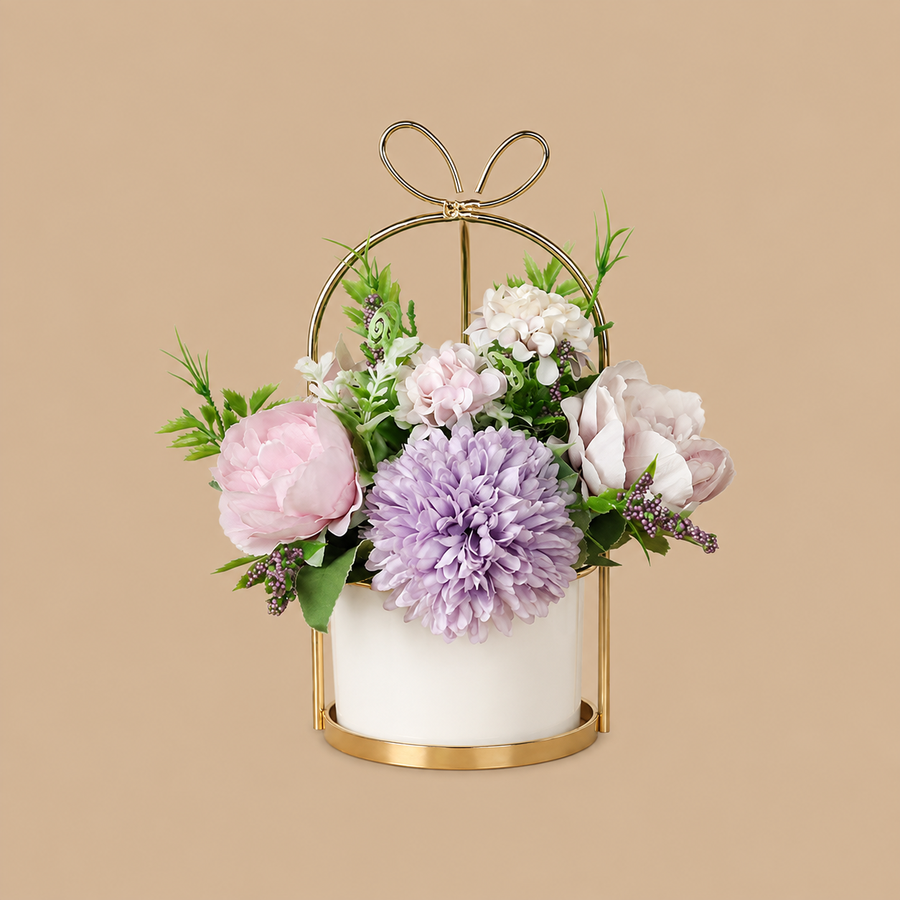 Purple Artificial Hydrangea & Chrysanthemum Floral Arrangement with Pot