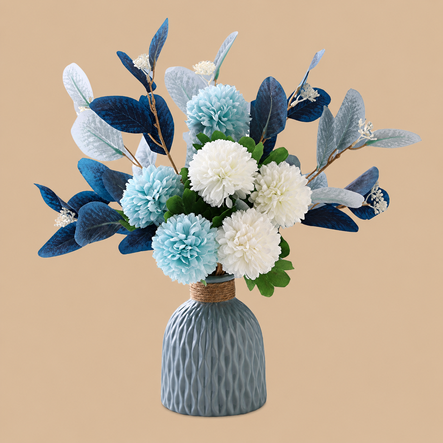 Blue Artificial Hydrangea Flower Arrangement with Vase