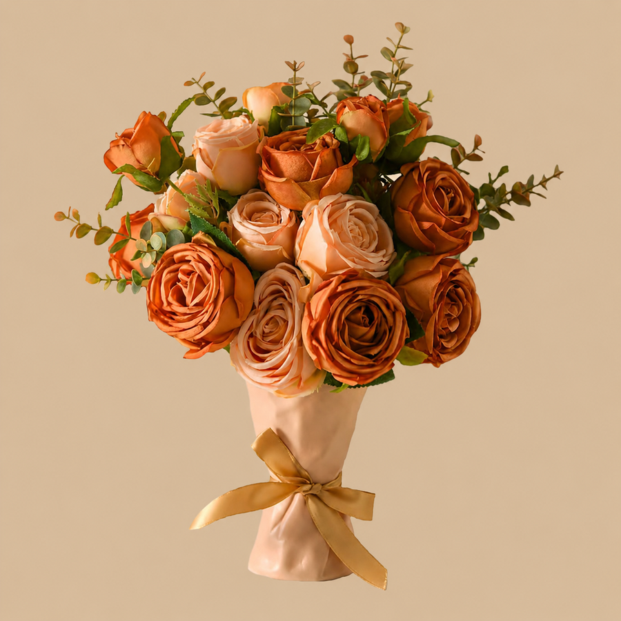 Yellow Artificial Rose Flower Arrangement with Vase