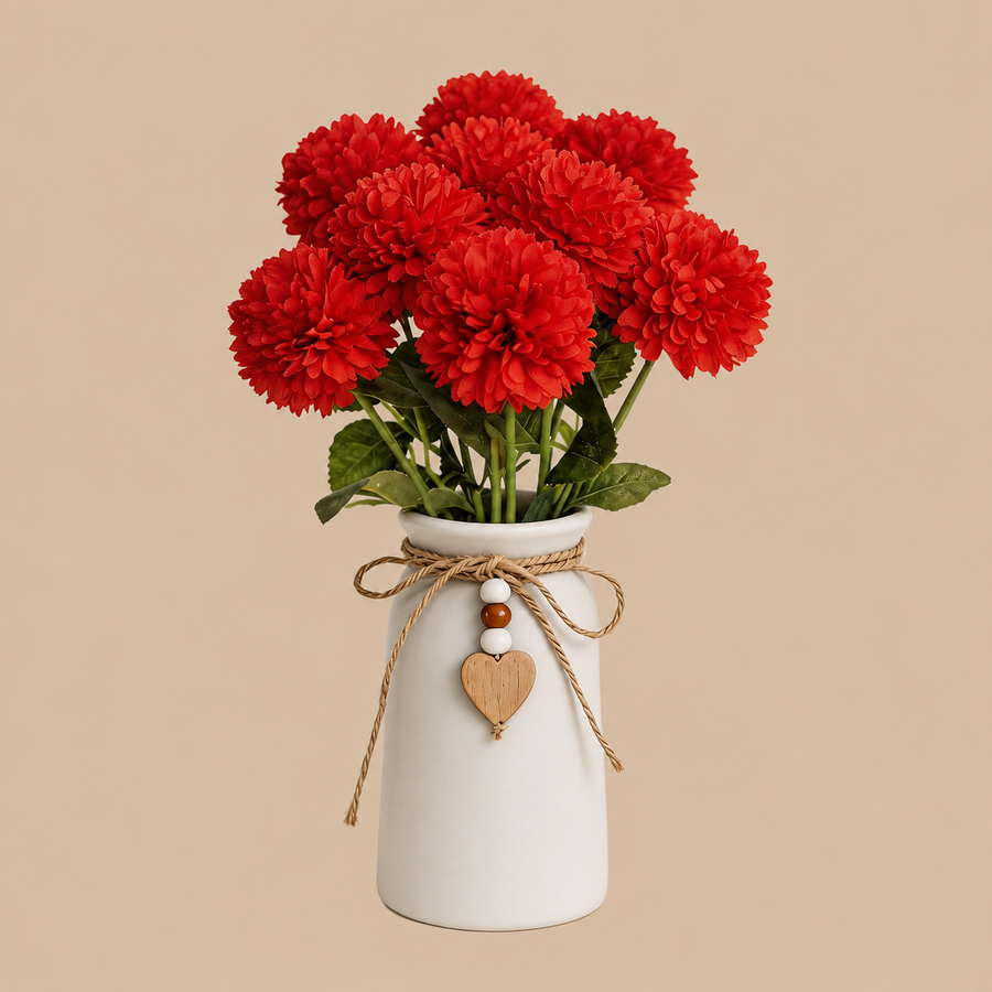 Red Artificial Chrysanthemum Arrangement with Vase – 20 x 27cm