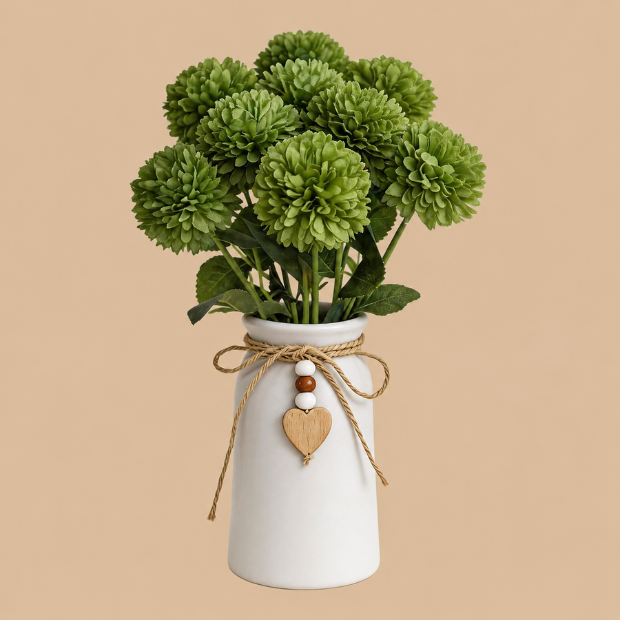 Green Artificial Chrysanthemum Arrangement with Vase – 20 x 27cm