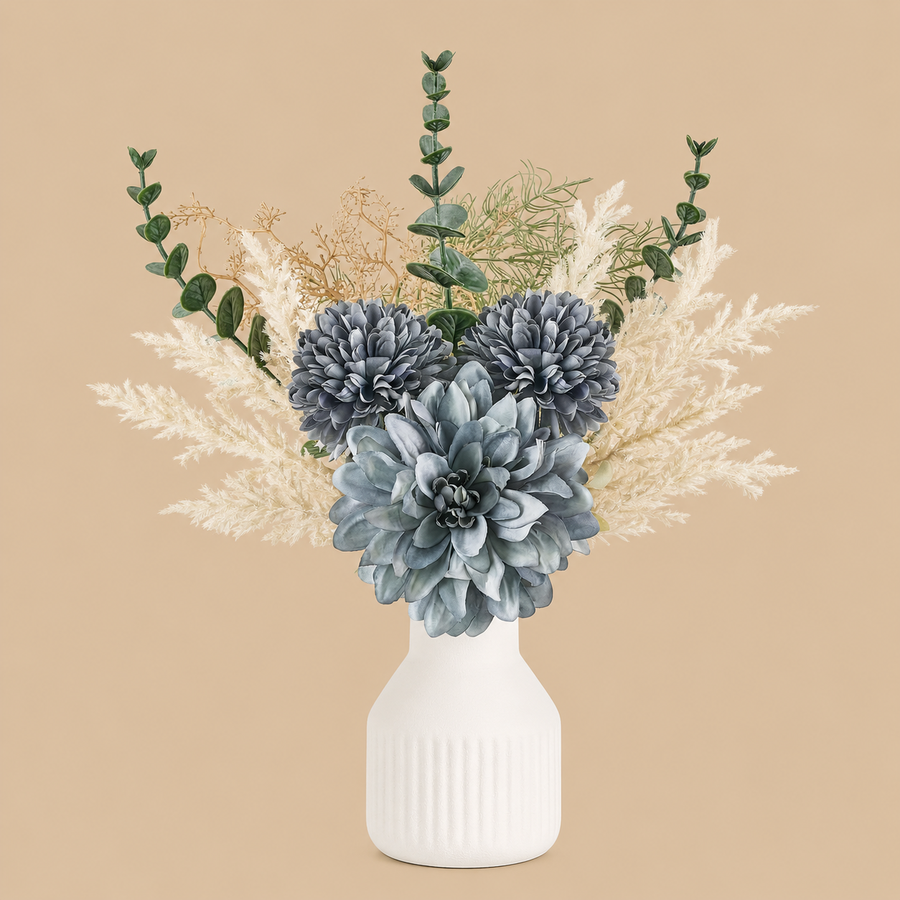 Blue Artificial Silk Flower Arrangement with Ceramic Vase – 13.5 Inches