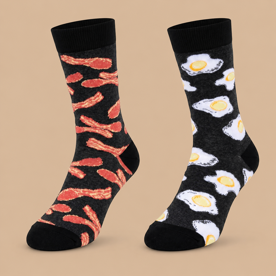 Bacon & Eggs Mismatched Style Socks