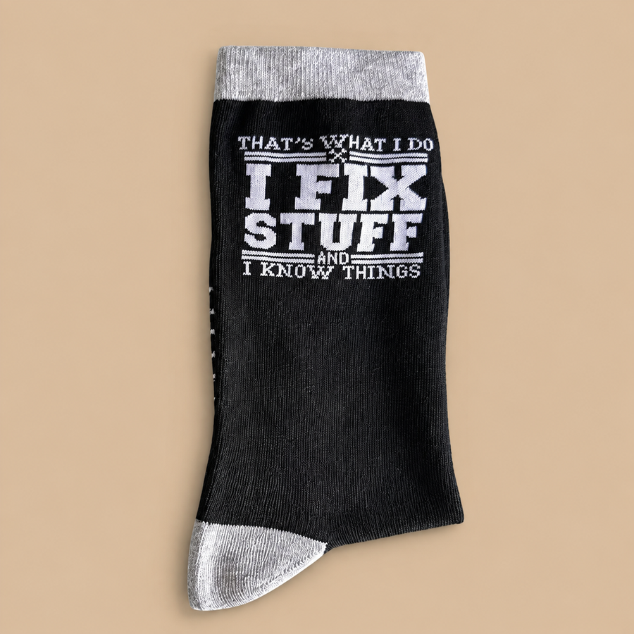 “I FIX STUFF AND I KNOW THINGS” Crew Socks for Men