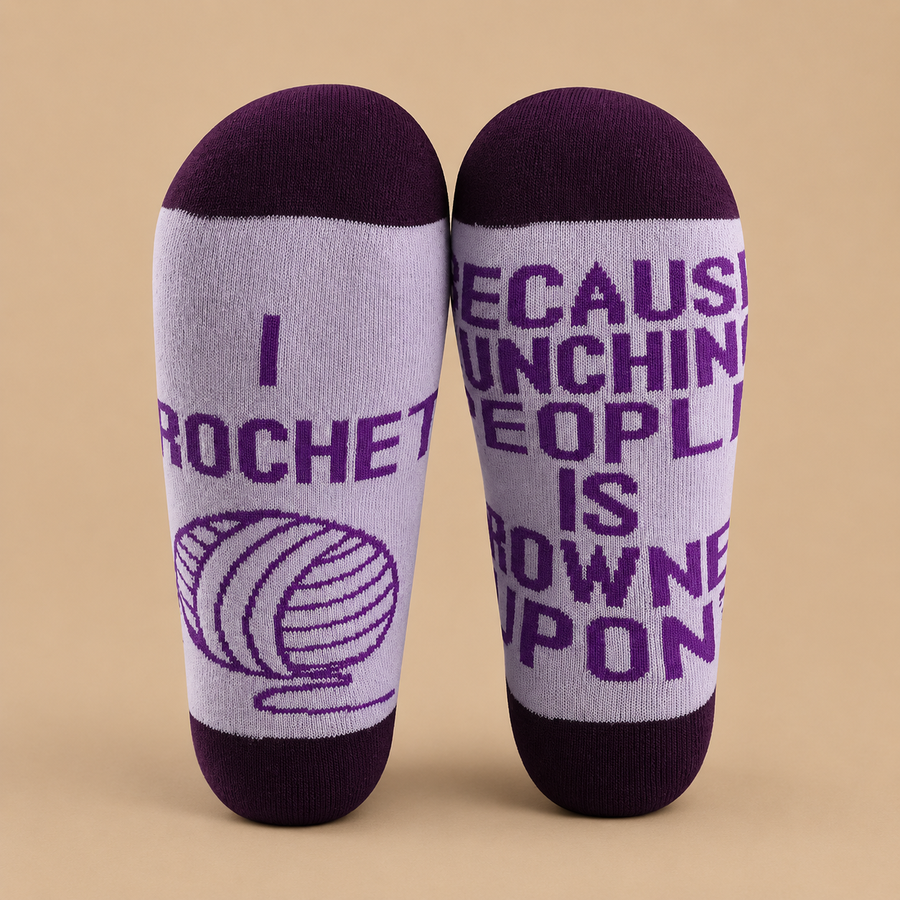 “I CROCHET” Cotton Socks for Women – Purple