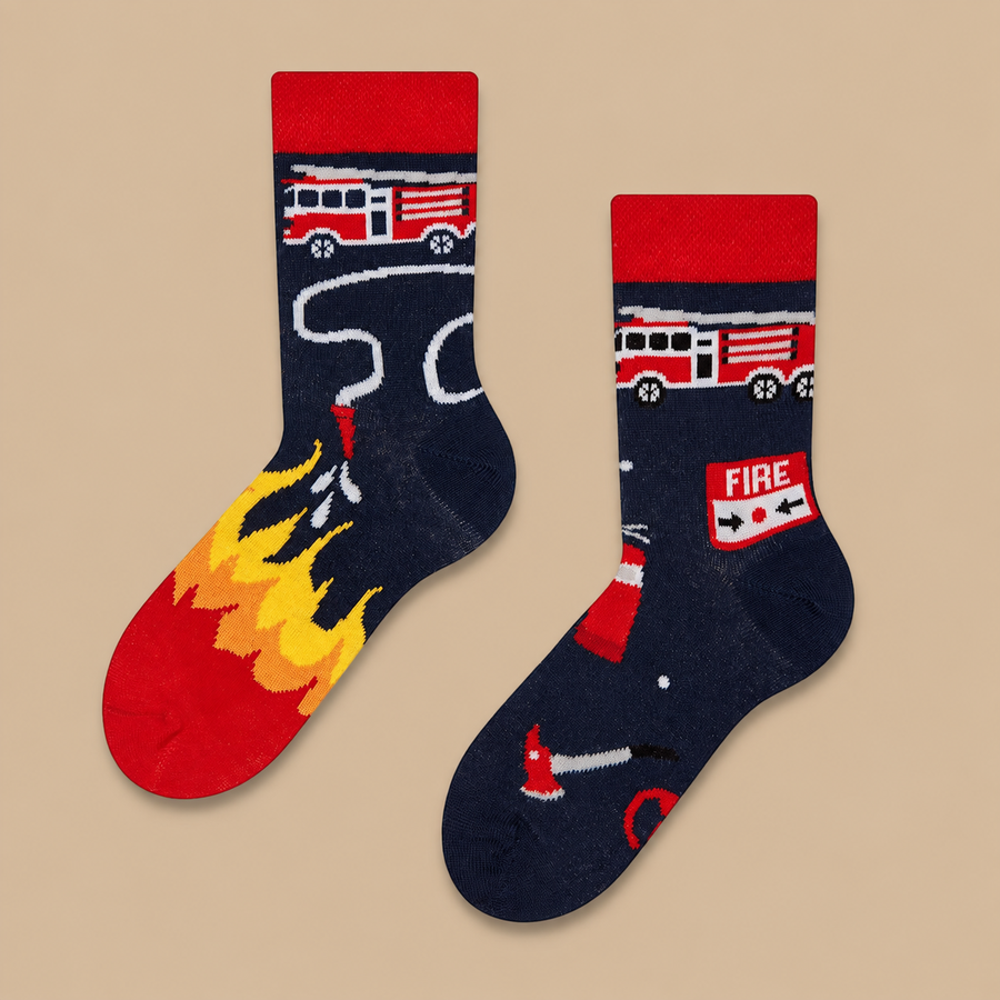 Fireman Themed Mismatched Style Crew Socks