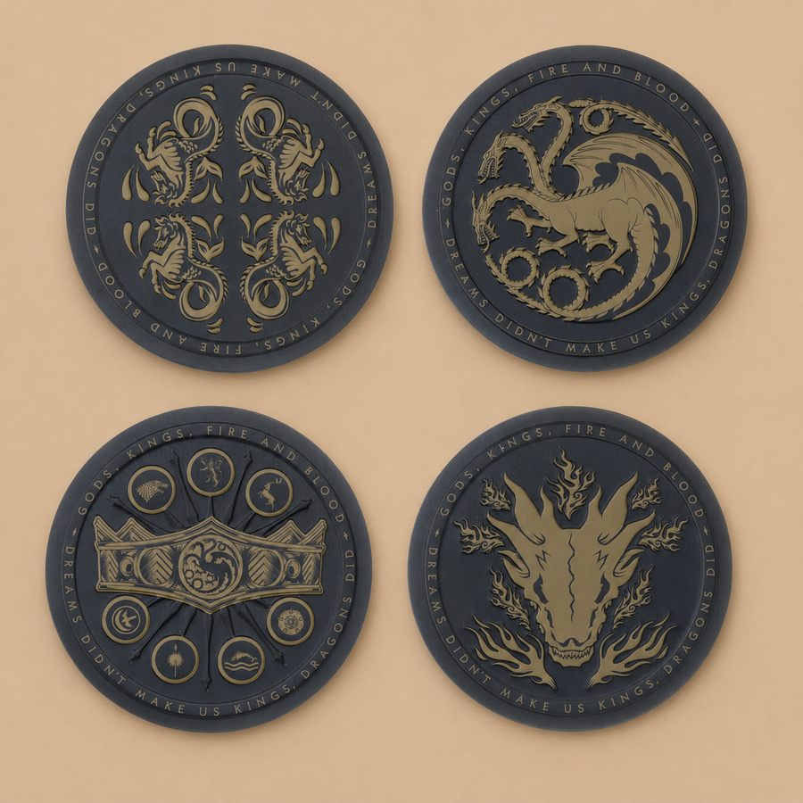 4pc House of the Dragon Embossed Metal Coasters Set