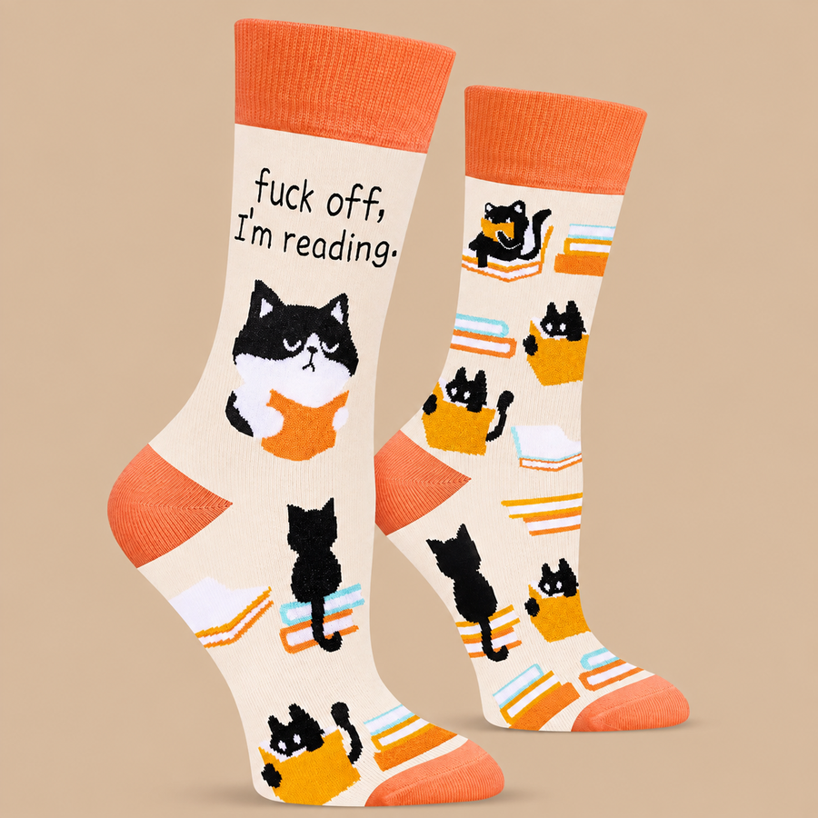 "f*ck off, I'm reading" Socks With Cat Print