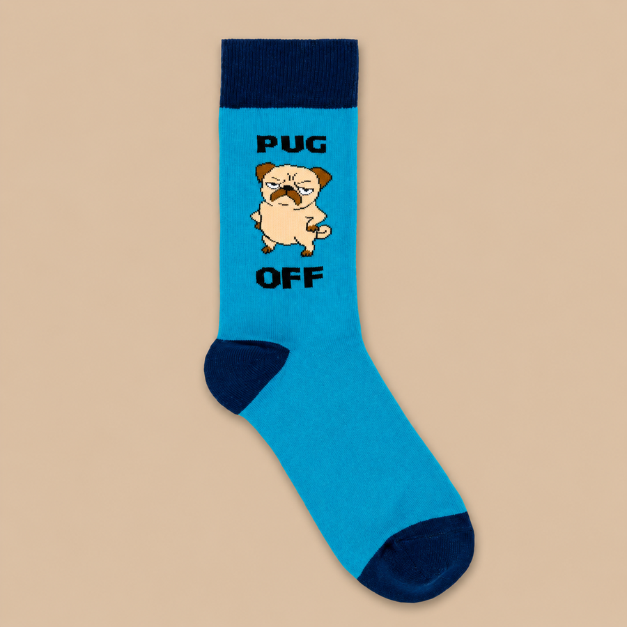 "Pug Off" Funny Blue Socks
