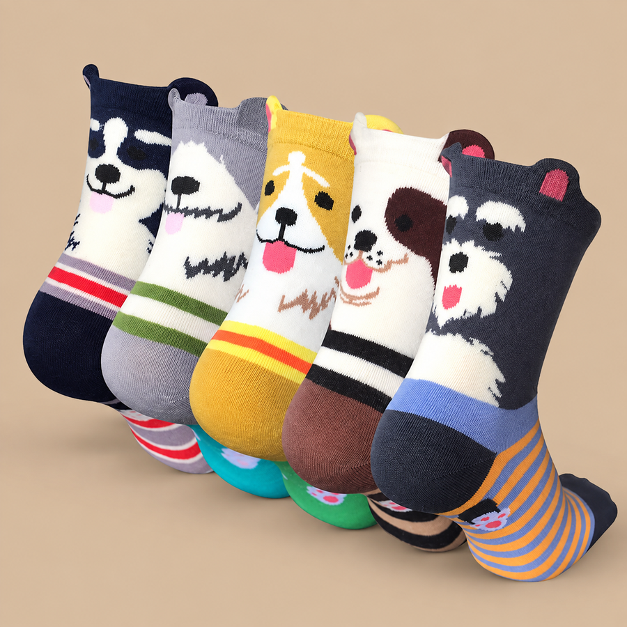 5 Pairs Women's Socks Multicolor Dog-Themed