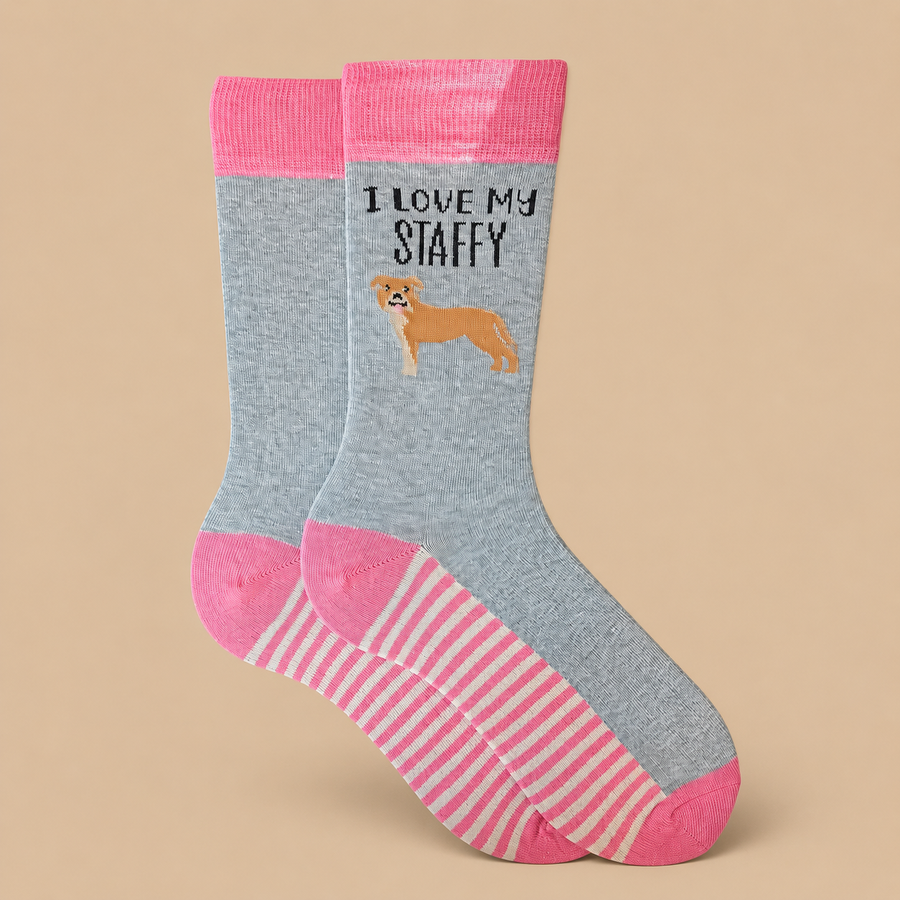 "I Love My Staffy" Cotton Blend Socks