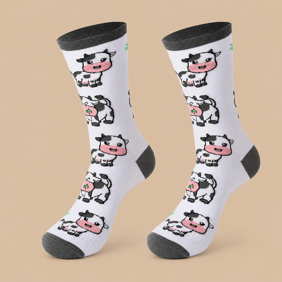 1 Pair Cow Printed Socks - White