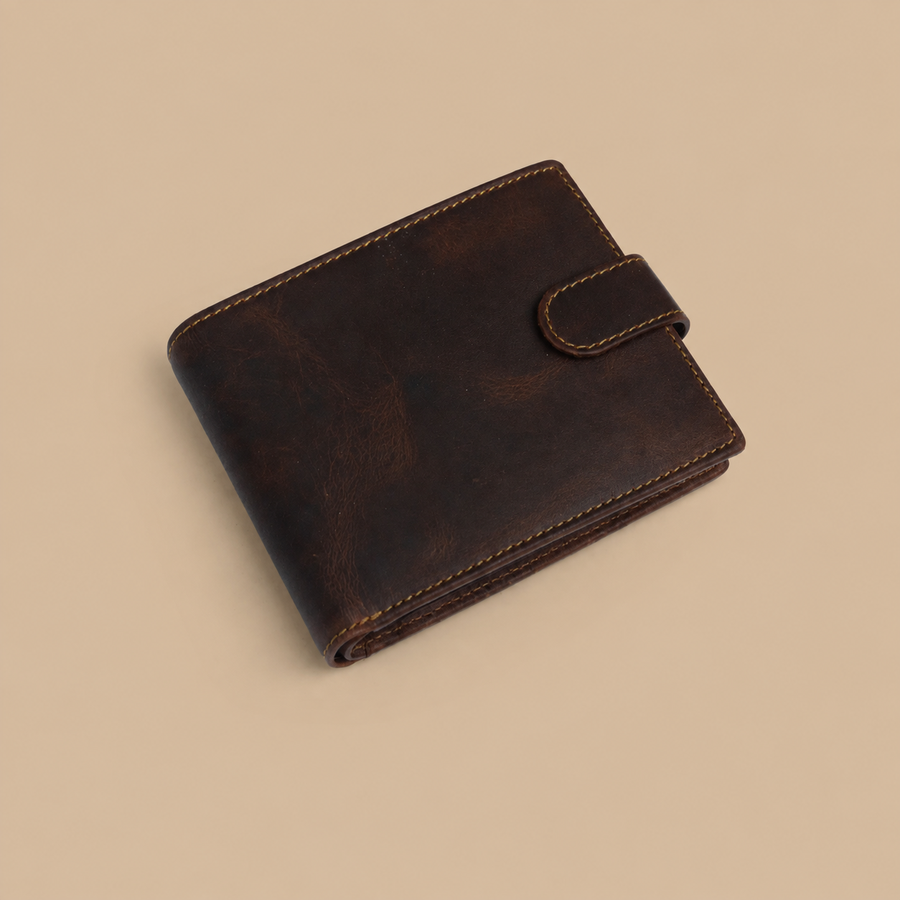Willys Wallets High-Capacity Brown Hunter Bifold Leather Wallet with Lock RFID
