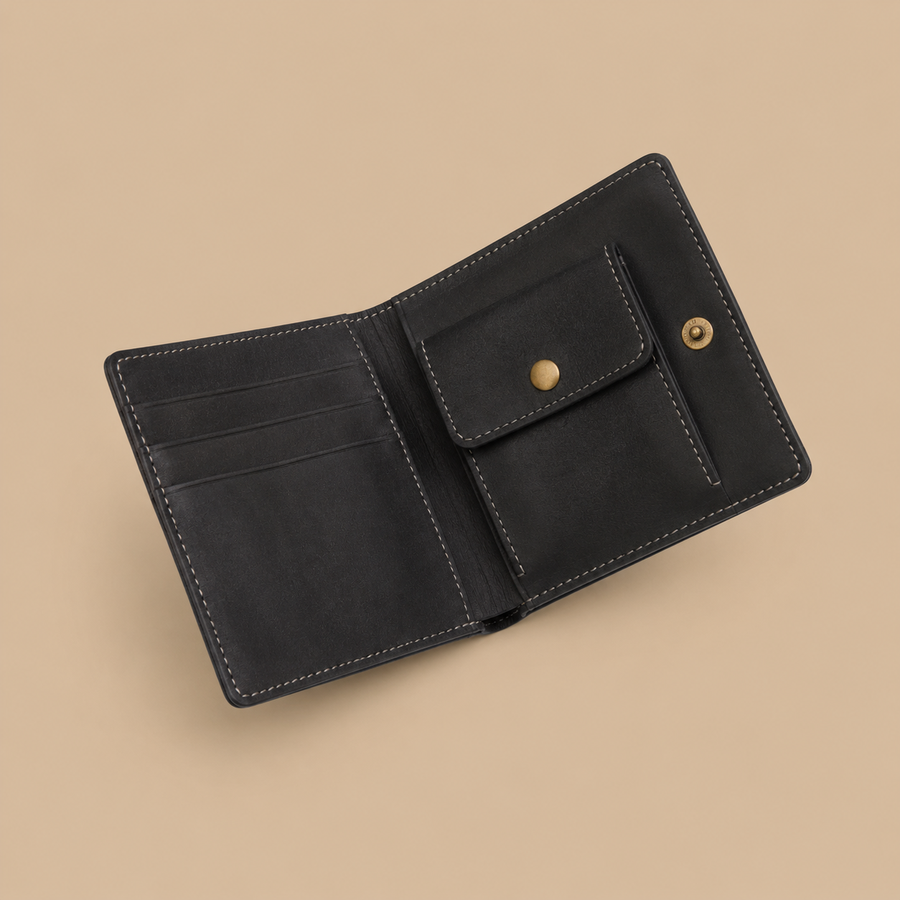 Willys Wallets Black Hunter Bifold Leather Wallet with Zip Coin Pocket & RFID Protection