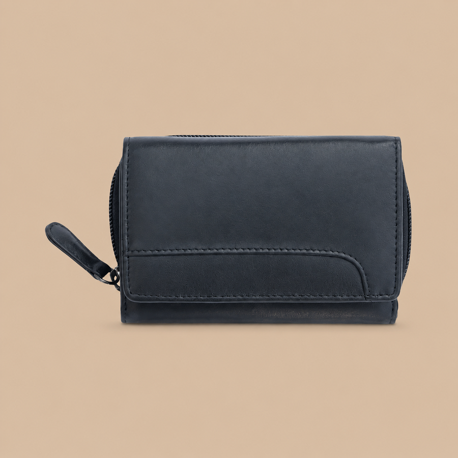 PrimeHide Soft Leather Trifold Purse For Women - Velura Black
