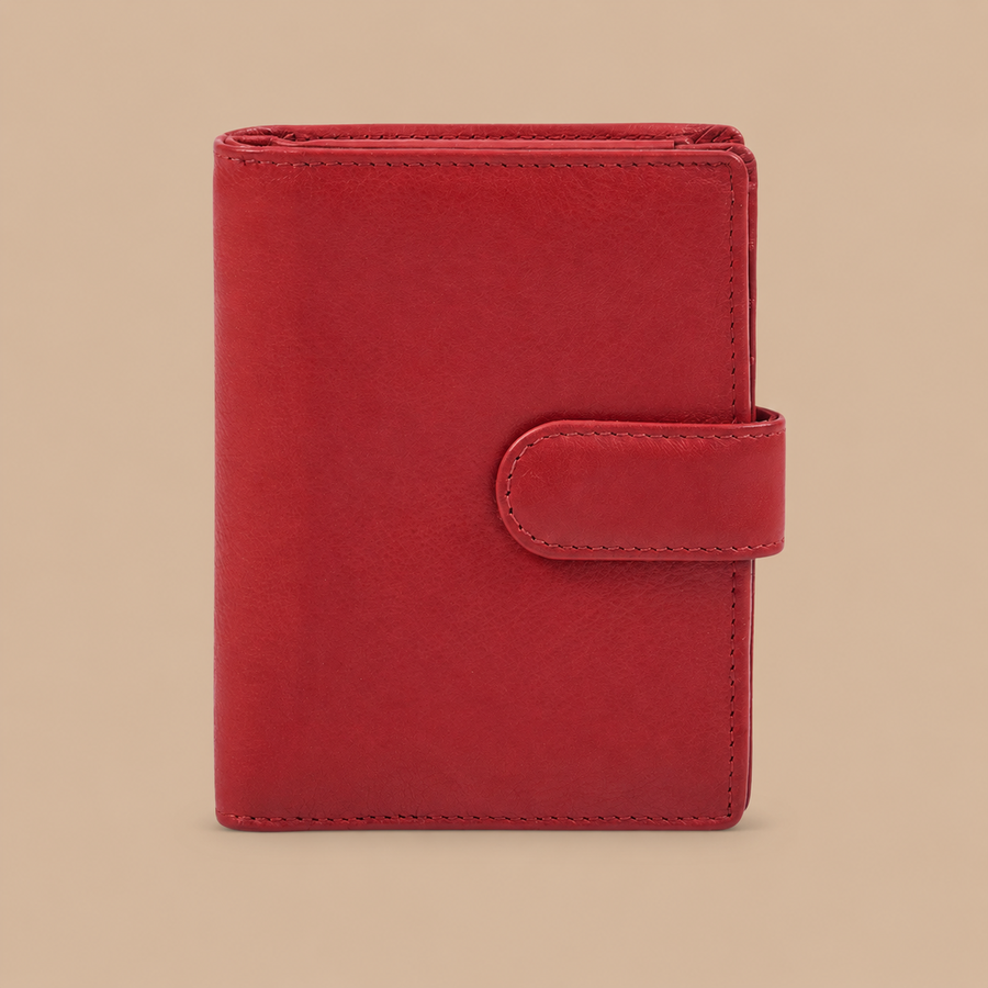 PrimeHide Medium Zipped Trifold Ladies Leather Purse - Red