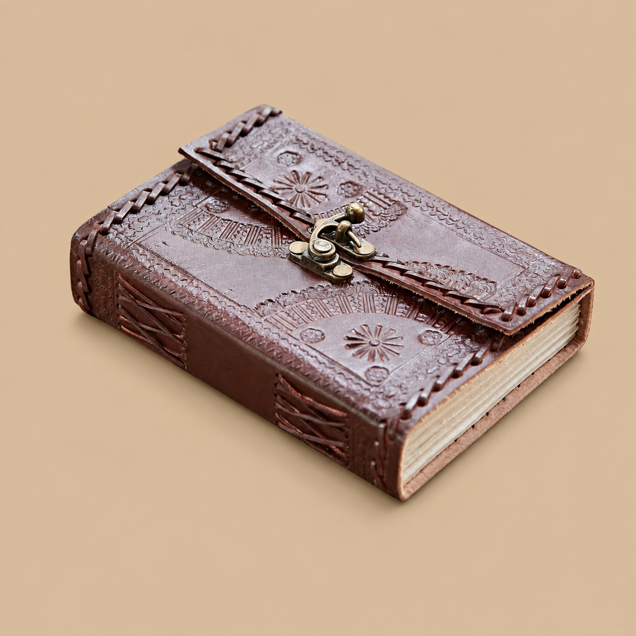 Paper High Indra Medium Embossed and Stitched Leather Journal w Lock
