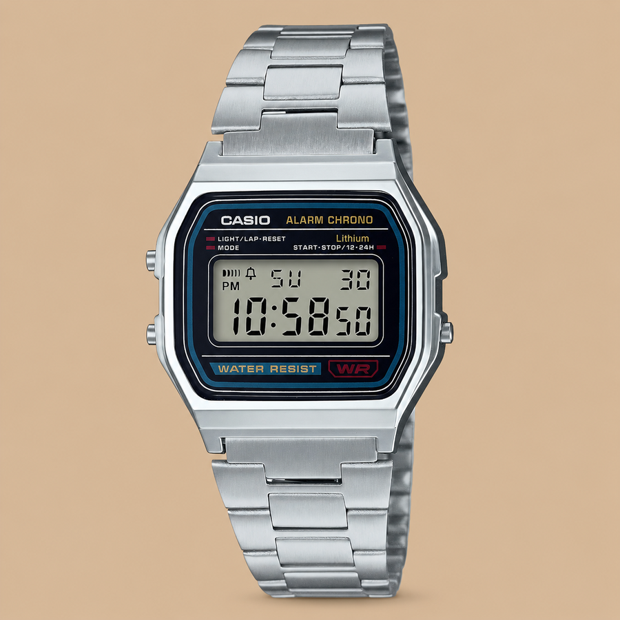 Casio A158WEA-1EF Digital Watch with Stainless Steel Bracelet