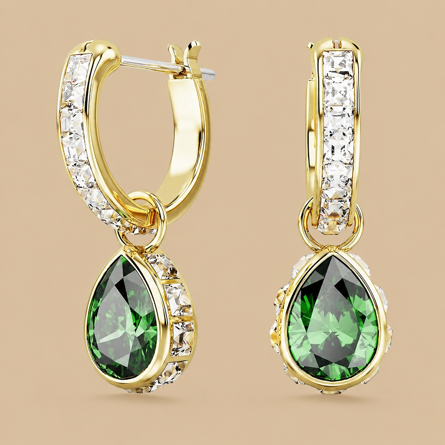 Swarovski Chroma Drop Earrings – Green & Gold-Tone