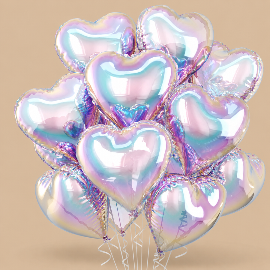Iridescent Heart Balloons – 10 Pack