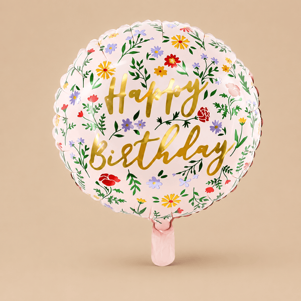 Floral Happy Birthday Foil Balloon – Pink