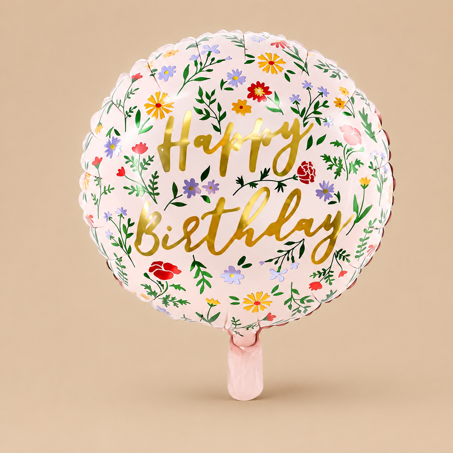 Floral Happy Birthday Foil Balloon – Pink