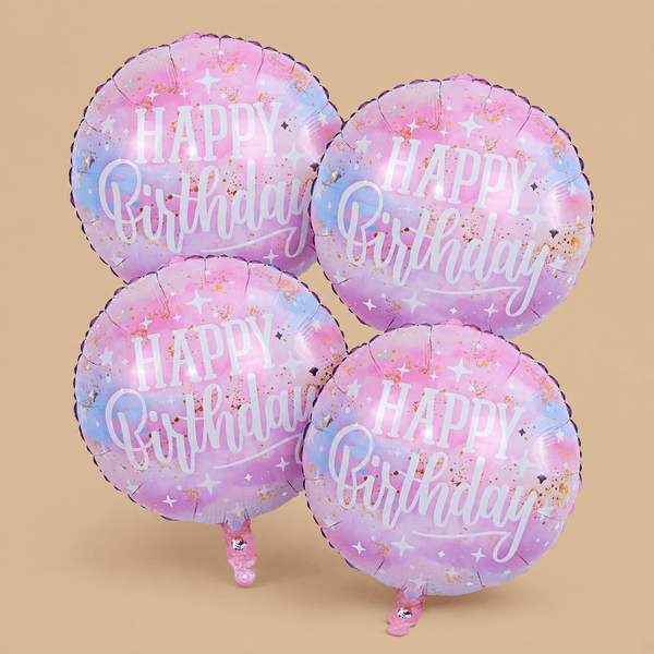 Pastel Pink & Blue Happy Birthday Foil Balloons – 4 Pack