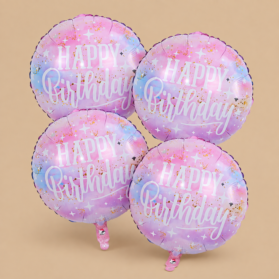Pastel Pink & Blue Happy Birthday Foil Balloons – 4 Pack