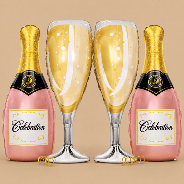 Champagne Bottle & Glass Engagement Balloons – 4 Piece Set