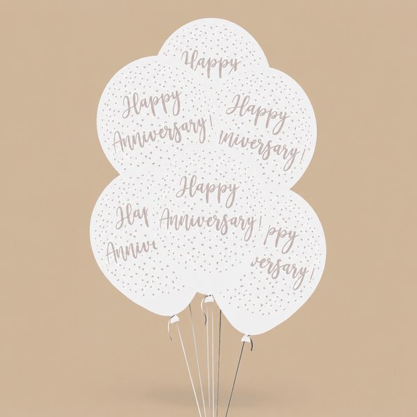 White Happy Anniversary Balloons – 6 Pack