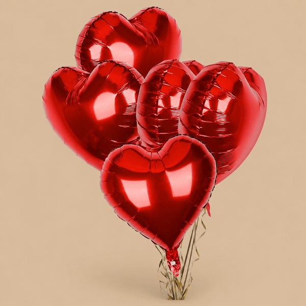 Plain Red Heart Foil Balloons – 5 Pack