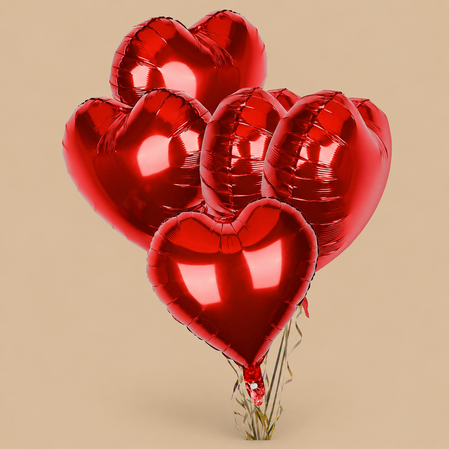 Plain Red Heart Foil Balloons – 5 Pack