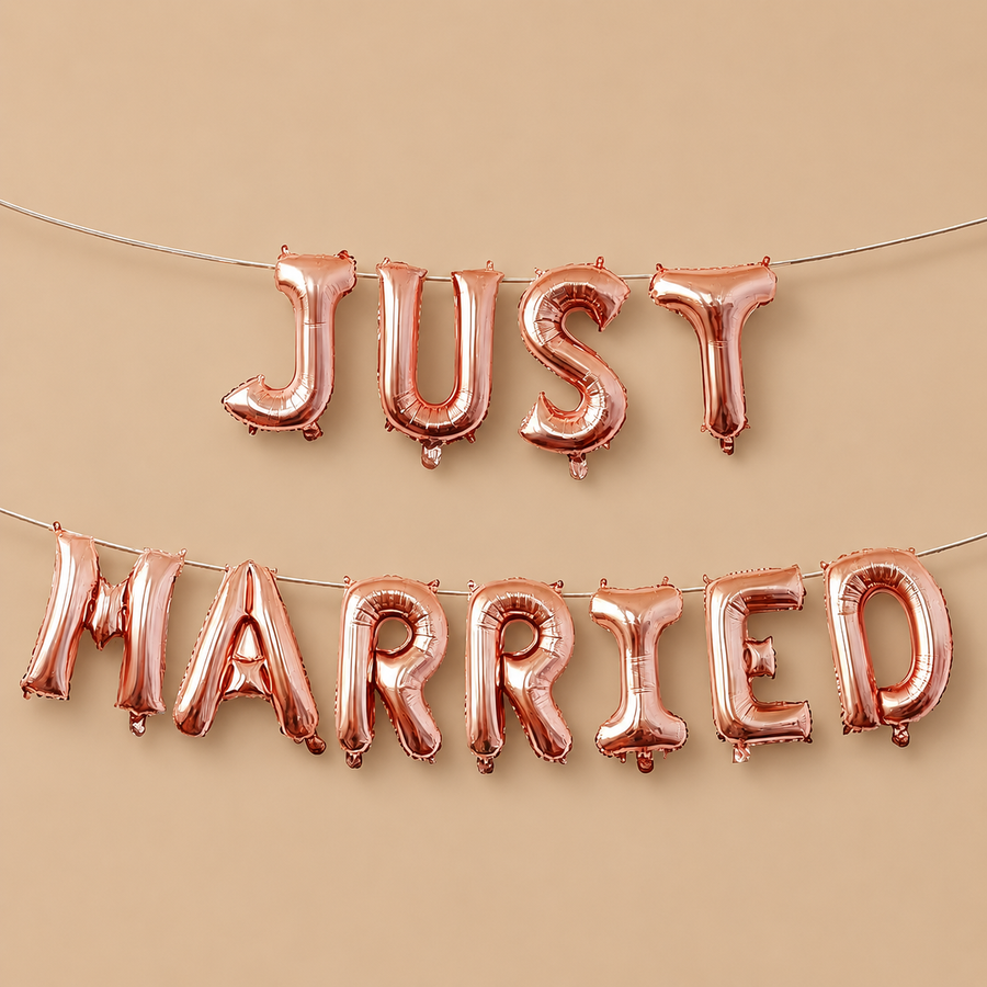 Rose Gold “JUST MARRIED” Foil Balloon Banner – 11 Piece