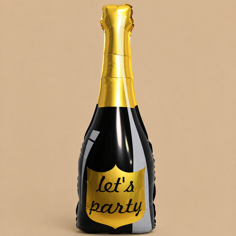 Black & Gold Champagne Bottle Foil Balloon – 80cm