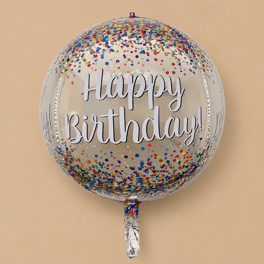 4D Silver Confetti “Happy Birthday” Foil Balloon – 45cm