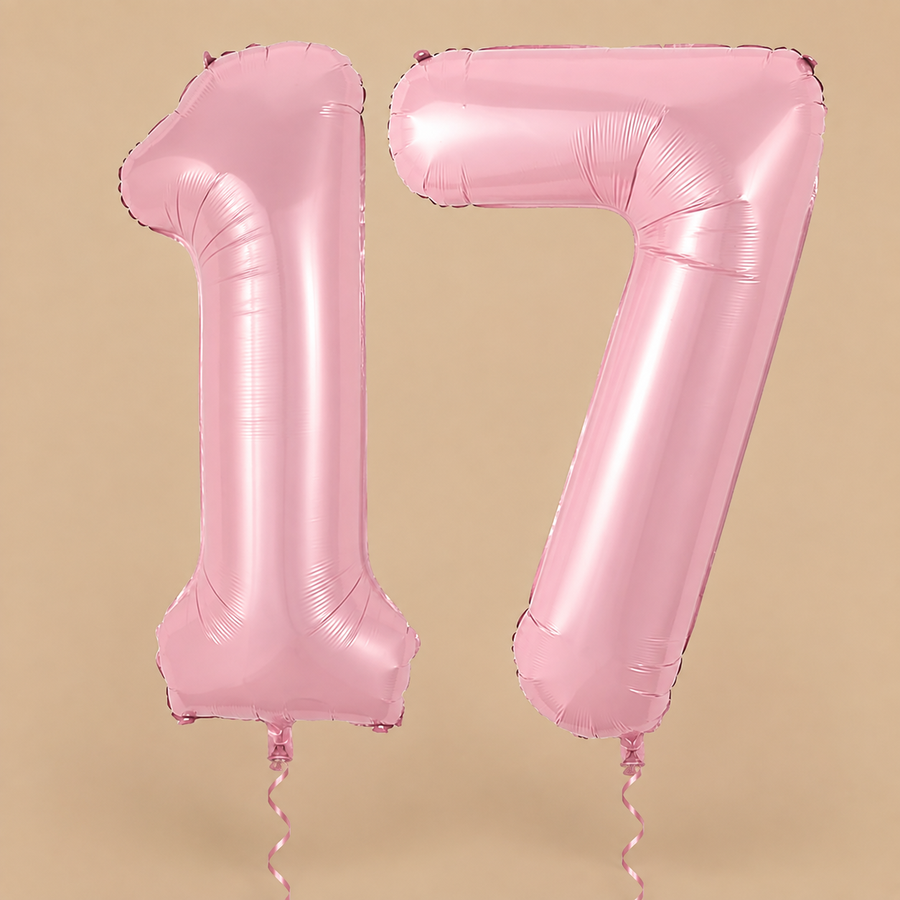 Pastel Pink Number 17 Foil Balloons – 2 Piece Set