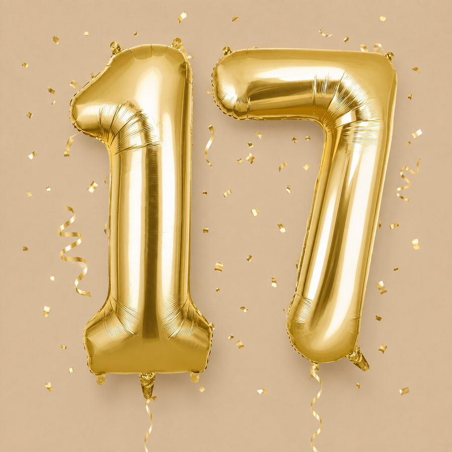 Gold Number 17 Foil Balloons – 2 Piece Set