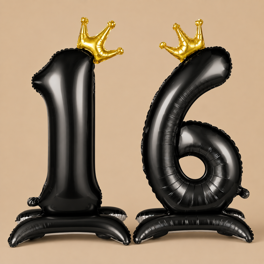 Black Standing Number 16 Foil Balloons