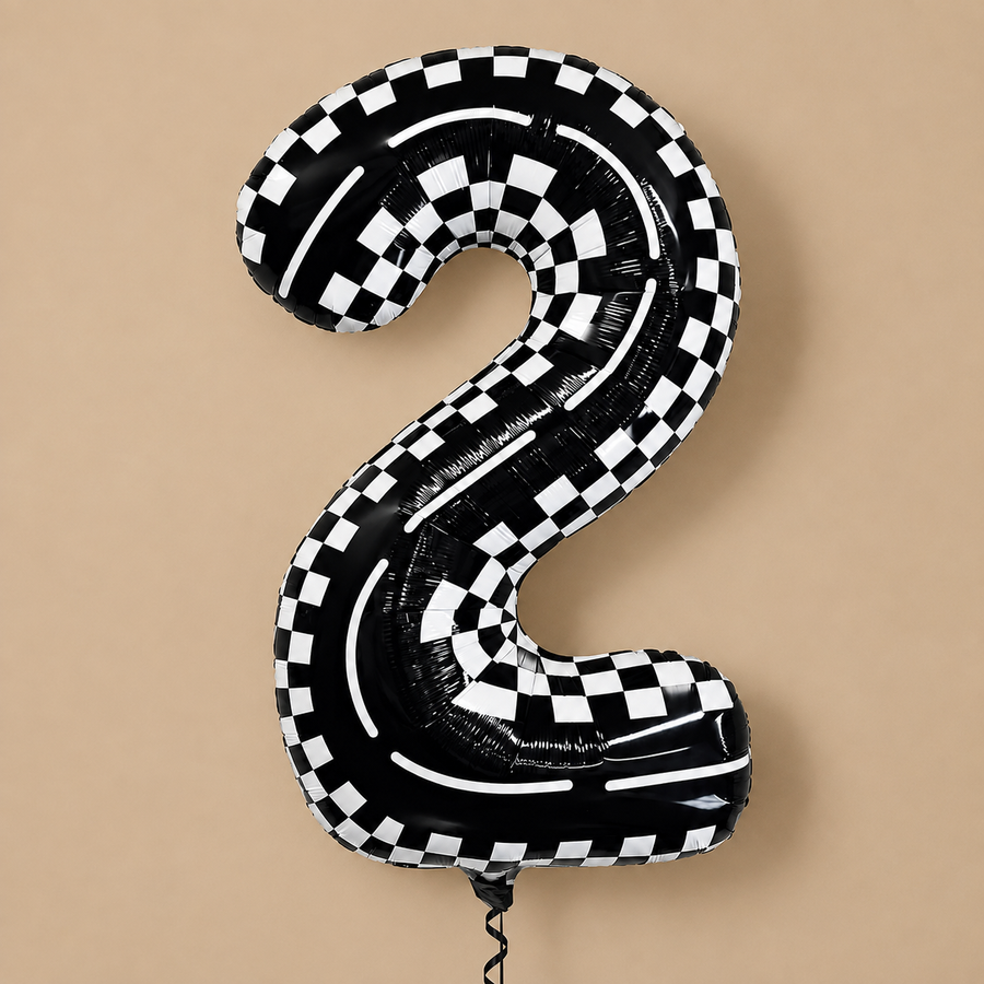 Racing Car Number 2 Foil Balloon – Black & White Checkered