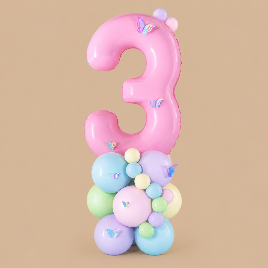 Pastel Butterfly 3rd Birthday Balloon Tower Set