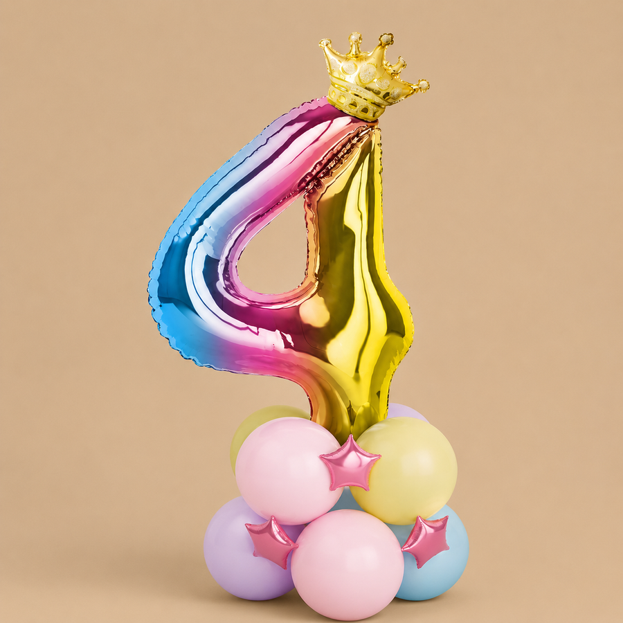 Rainbow Gradient Number 4 Birthday Balloon Set